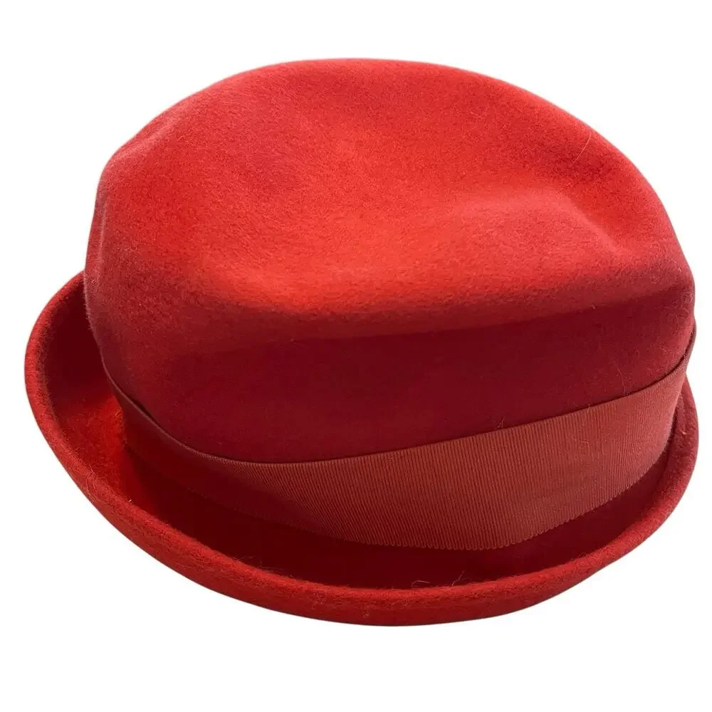 Zephyr Cloche Hat Vintage Felted Fur or Wool Women Size 6 3/4 Red Librarian Chic - Picture 5 of 10